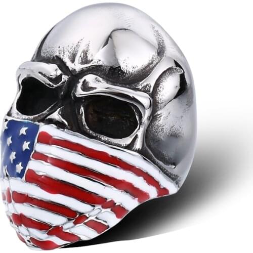 Gothic American Flag Skull skeleton Stainless Steel Ring For Man Personality Biker Jewelry
