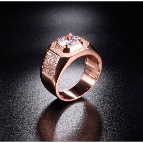 Mens 925 Sterling Silver&rose gold Plated Paev cz ring 2ct Simulated Diamond Engagement Wedding Bands boys Jewelry Sz 7-13 gift