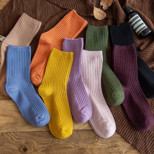 Glowing FutureThickened Warm Wool Woman Socks Solid Color Soft Mid-tube Cashmere Socks Ins Korean Retro Breathable Womens Socks