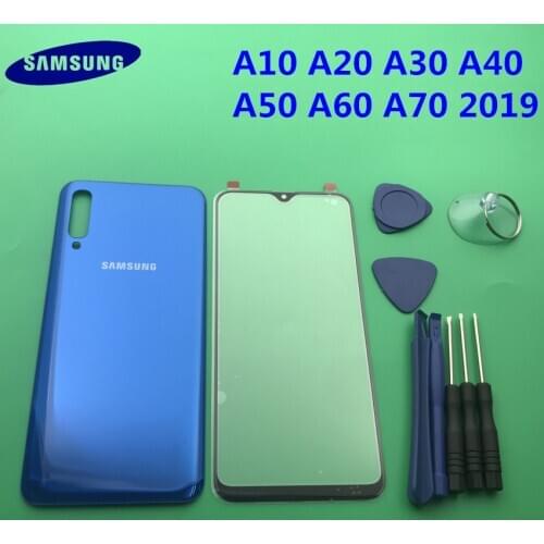 Original Front Screen Glass Lens for Samsung Galaxy A10 A20 A30 A40 A50 A60 A70 Battery Cover Door Back Housing with Adhesive