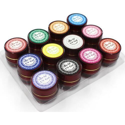 Pro12 Colors 3D Soak Off Solid Nail Art UV Gel Builder Manicure Relief Design Decoration Tools