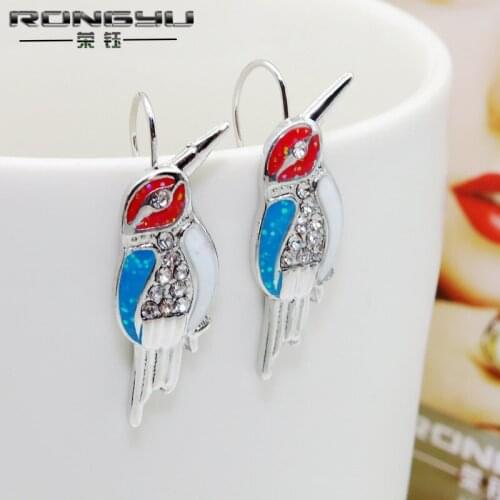 Rongyu 2020 new multicolor square opal Aobao Earrings Fashion lovely magpie Bird Earrings for women