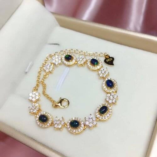 The Best engagement Gift black Opal bracelet Solid S925 Sterling Silver For Women Colour Gem Stone Rings Fine Jewelry