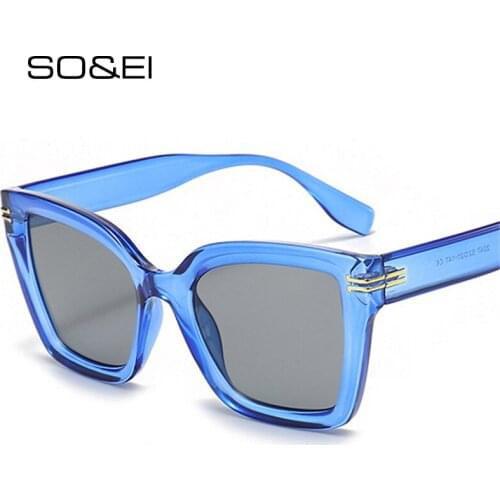 SO&EI Fashion Oversized Cat Eye Women Sunglasses Retro Blue Green Eyewear Shades UV400 Men Square Gradient Sun Glasses