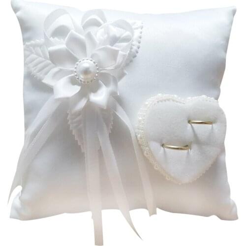 Wedding Ring Pillow Romantic Stylish White Square Flower Ring Camellia Heart Shaped Cushion Marriage Supplies For usefulness