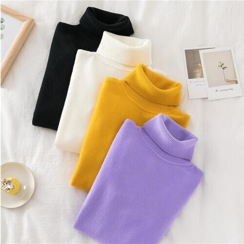 New Korean Womens Soft Slim-Fit Turtleneck Sweater Pullover Winter Base Sweater Womens Warm knit Solid Color Sweaters Autumn