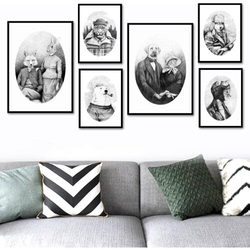 Fox Rabbit Dog Vintage Abstract Animal Wall Art Canvas Painting Nordic Posters And Prints Wall Pictures For Living Room Decor