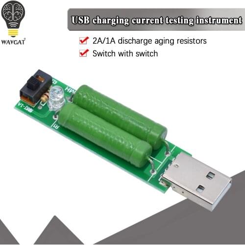 WAVGAT USB Port Mini Discharge Load Resistor Digital Current Voltage Meter Tester 2A 1A With Switch 1A Green Led 2A Red Led