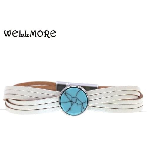 WELLMORE New leather bracelets for women simple stone charm bracelet Couple gifts fashion Female Jewelry wholesale drop shipping