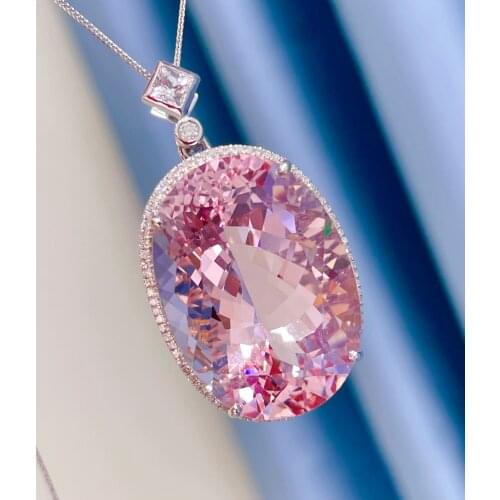 Fine Jewelry Real Pure 18K White Gold Jewelry AU750 100% Natural Morganite Gemstone 41.91ct Pendants for Women Fine Necklace