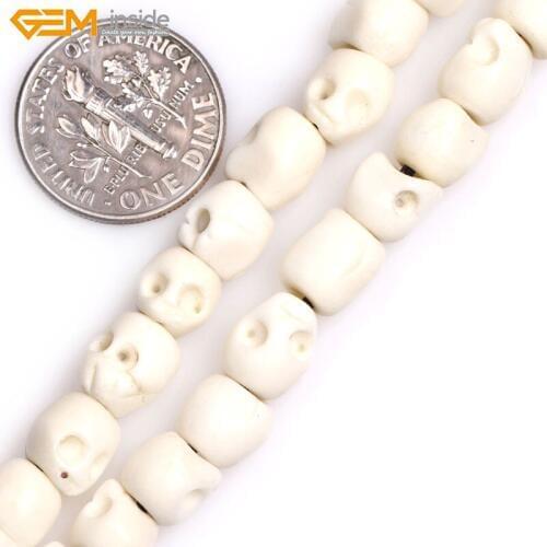 Gem-inside Big Hole 1.2mm White Yellow Carved Bone Skull Beads for Halloween Jewelry Making Strand 16inches DIY Jewellery