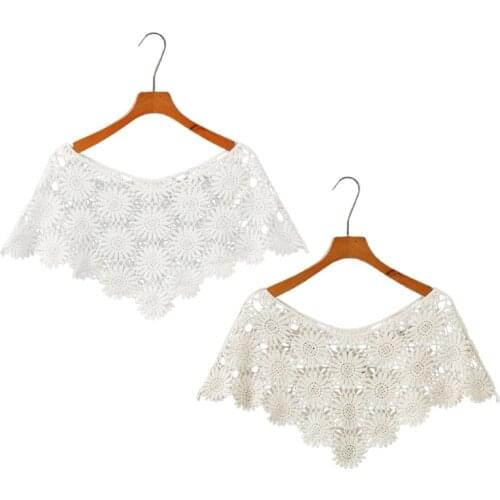 Women Knit Hollow Out Shawl Wrap Wedding Bridal Bolero Flapper Cover Up Crochet Sunflower Lace Scarf Shrug Cape Poncho