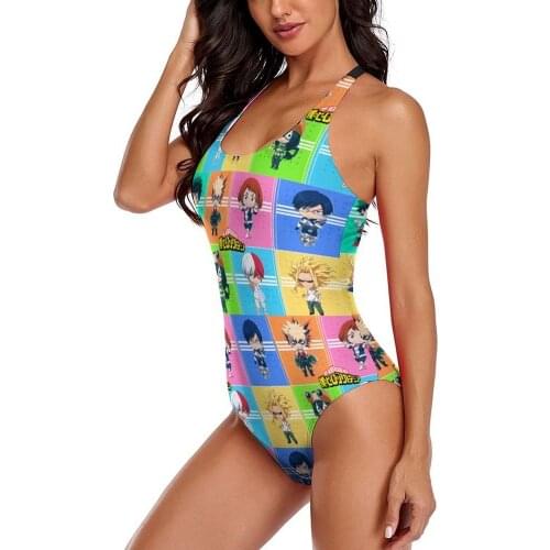Women Swimsuit Halter One-Pieces My Hero Academia Anime Cosplay MHA Bakugou Tummy Control Tie Knot Slimming Beach Bathing Suits