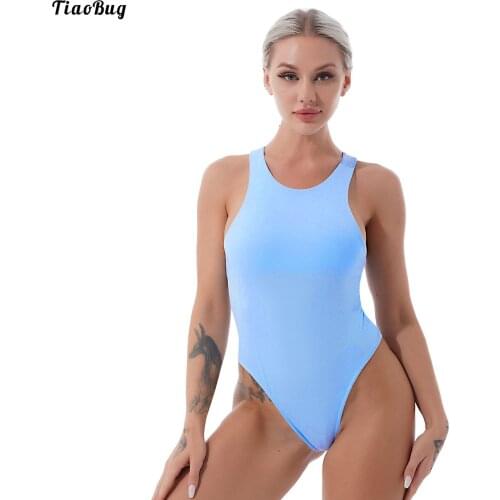 TiaoBug Women Sexy Summer Pure Color Jumpsuit Round Neck Sleeveless Press Buttons At Crotch Slim Fit Bodysuit for Gym Yoga Dance