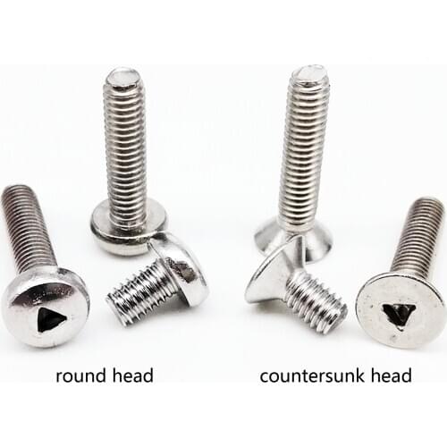 10pcs M2 M3 M4 A2-70 304 Stainless Steel Triangle Socket Slotted Round Pan Flat Countersunk Head Security Anti Theft Screw Bolt
