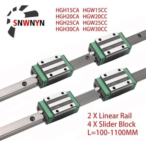 2PCS HGR15 HGR20 HGR25 HGR30 Square Linear Guide Rail+4PCS HGH15CA HGH20CA HGH25CA /Flang HGW15CC HGW20CC HGW25CC HGW30 CNC Part