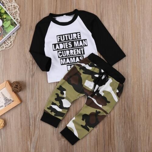 Free shipping Toddler Kids Baby Boys Outfits Clothes T-shirt Tops Tee + Camo Pants 2PCS Set