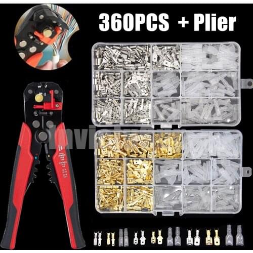 360PCS 2.8/4.8/6.3mm Spade Crimp Terminal Connector Universal Seal Spring Plug Insulated Electrical Wire Connectors +Plier
