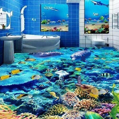 Custom Size 3D Photo Wallpaper Underwater World Flooring PVC Bathroom 3D Room Floor Decoration Mural Vinyl Wallpaper Home Decor