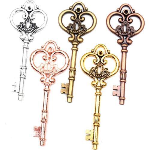 5pcs 32X84mm DIY Alloy Jewelry 5 Color Crown Key Pendant Accessories Jewelry Finding Vintage Charms Jewelry Handmade Necklace