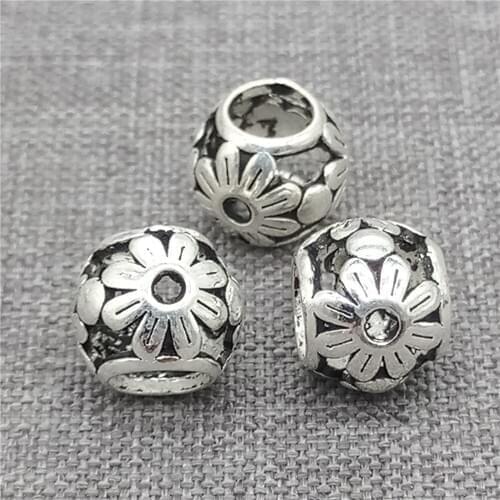 5pcs of 925 Sterling Silver Daisy Flower Round Beads for Blossom Floral Bracelet