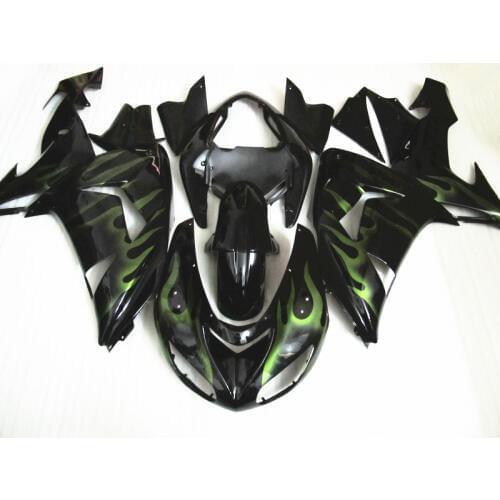 ABS plastic fairing kit for Kawasaki Ninja ZX10R 06 07 green flames black motorcycle fairings set ZX10R 2006 2007 TI26
