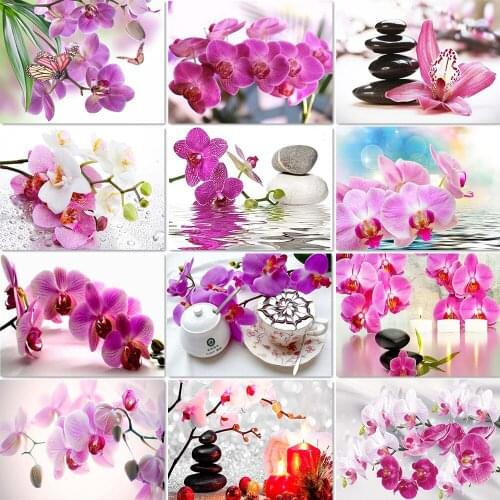 QIZITENG 5D Diy Diamond Painting Orchid Rhinestone Pictures Full Square / Round Diamond Embroidery Flower Crafts Kit Home Decor