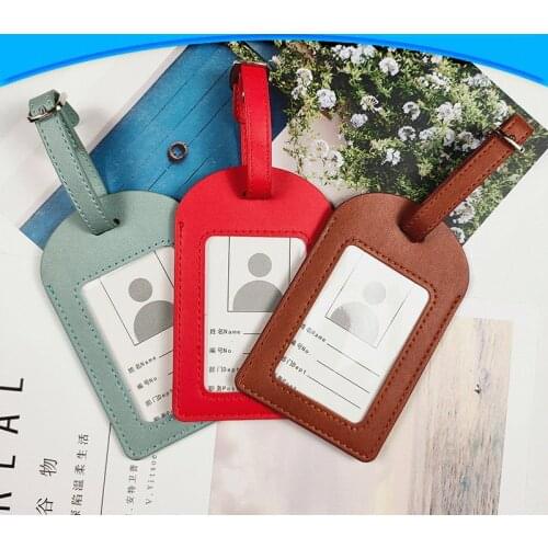 1 PCS PU Leather Luggage Tag Travel Accessories Solid Color Travel Luggage Tag Tag Name ID Address Tag Photo Bit