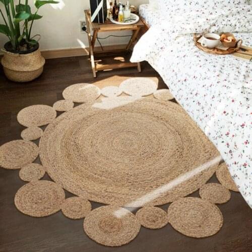Bohemia style round shaped reed tatami mat Natural reed handmade cool carpet for summer, decoration reed rug