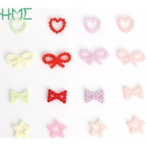 New Heart Bowknot Pentagram Mix Colors Flatback Plastic ABS Imitation Pearl Beads DIY Jewelry Craft Scrapbook 11/12*8/18*10/12mm