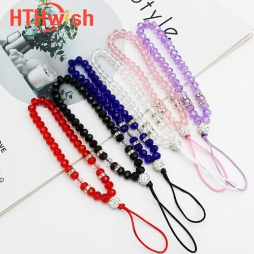 Crystal Bead Long Short Phone Lanyard Necklace Strap for Iphone Huawei Redmi Xiaomi Samsung Camera Keychain on The Phone