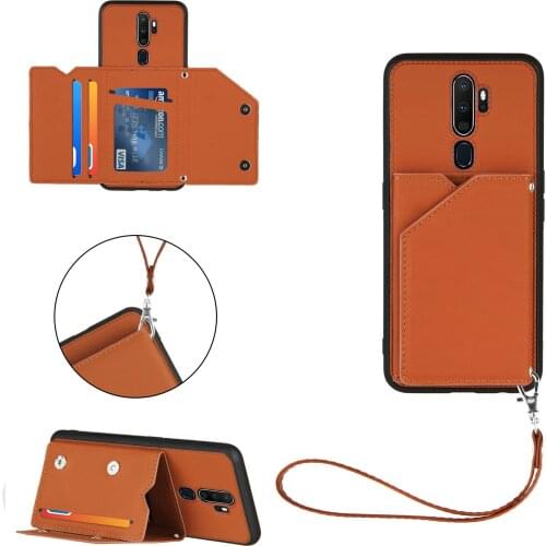 Lanyard Skin Feel PU Leather Card Slots Stand Shockproof Phone Case for OPPO Realme 7 7i C3 C11 C15 A9 2020 F17 Pro A7 A5S Cover