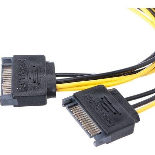 Dual 15Pin SATA Male To 8Pin(6+2) PCI-E Male Video Card Power Supply Cable 20cm