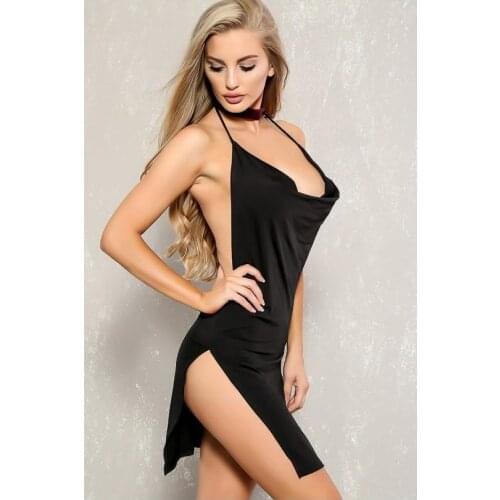 Deep Plunging Slit Mini Dress Sexy Women Dress Night Club Hot Fancy Sleeveless Strap Red Short Holiday Party Dress