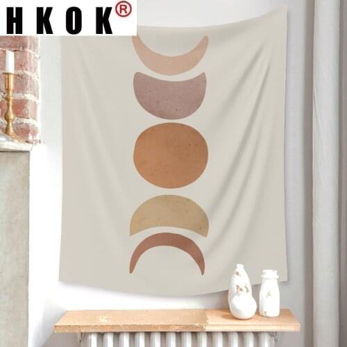 HKOK Boho Pink Sun Moon Hippie Tapestry Wall Hanging Covering Rugs Background Cloth Beach Mat Blanket Art Bedroom Home Decor