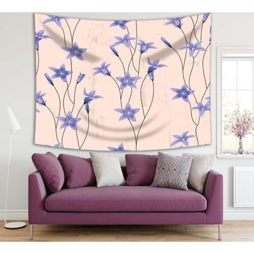 Tapestry Bluebell Flowers on Pink Background Spring Nature Bloom Wildflowers Decorative Floral Artwork Print
