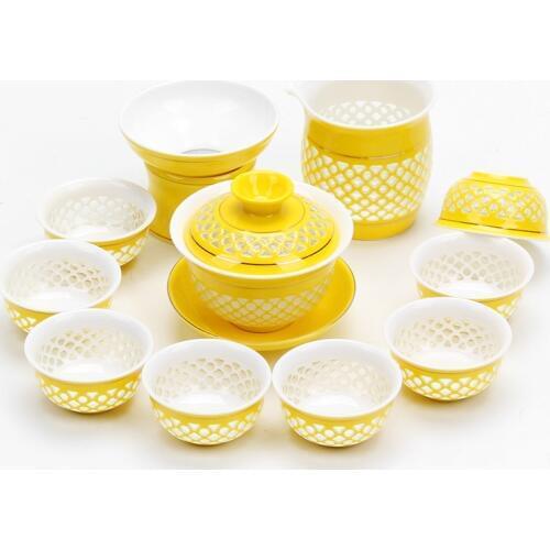 Ceramic Kung Fu Tea Set Rainbow Cup Gold Line Blue and White Porcelain tea set