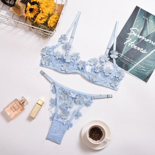 Yimunancy 2-piece Floral Bra Set, Female Transparent Bra + Panties, Sexy Underwear, Underwear Set