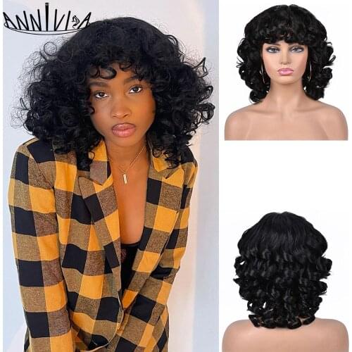 14inch Short Afro Curly Wigs With Bangs Soft African Synthetic Omber Glueless Cosplay Wig For Black Women Heat Resistant