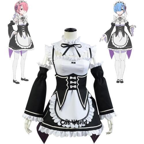 Re Zero Kara Hajimeru Isekai Seikatsu Ramu Remu Maid Apron Dress Outfit Uniform Anime Cosplay Costumes
