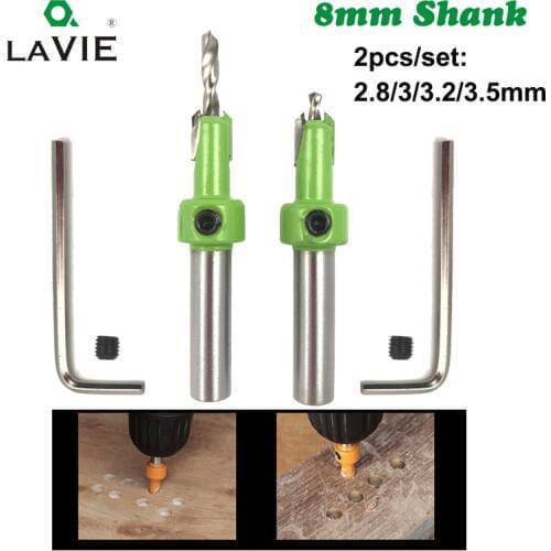 LA VIE 2pcs 8mm Shank HSS Woodworking Ti Countersink Drill Bit Set 8x3mm Screw Extractor Remon Demolition Wood Bits MC02029