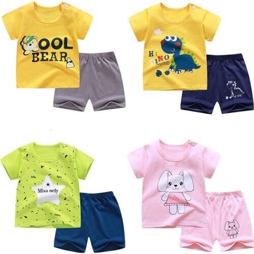 Summer Children Boys Girls pajamas Toddler Cotton Clothing Leisure Sport Tracksuits Kids Leaf T-Shirt Short Pants 2Pcs