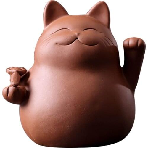 Cute Lucky Cat Tea Pet Desktop Ornaments Handmade Ceramic Wealth Rich Cat Tea Pet for Kungfu Water Tea Tray Accessories