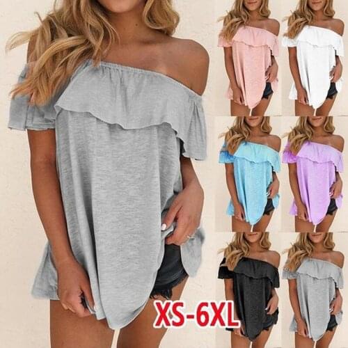 Fashion summer ladies short-sleeved tops sexy solid off shoulder loose T-shirts slash neck casual loose short-sleeved shirt