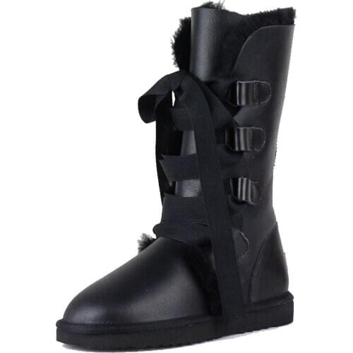 UVWP Fashion Waterproof High Snow Boots Genuine Sheepskin Leather Natural Fur Women Boots Warm Thick Wool Winter Shoes Boots