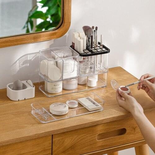 Desktop Transparent Storage Box Stackable Plastic Desk Organizer Box For Cosmetic Multi Grids Cotton Swab Finishing Storage