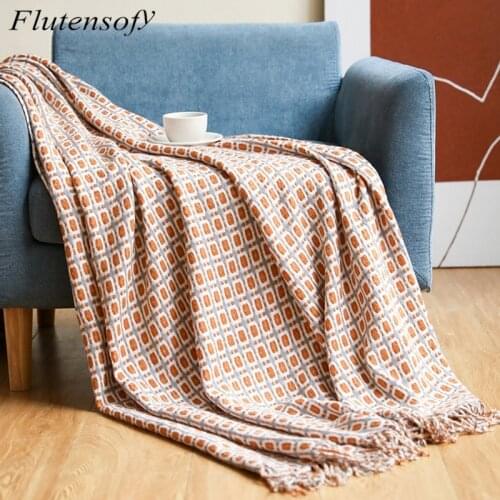 Nordic Style Plaid Fluffy Bedspread Portable Sofa Bed Blanket 127x172 Woven Stitch Blanket With Tassel Home Sleeping Blanket
