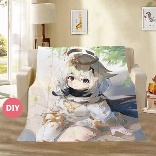 2020 New Game Genshin Impact Paimon Blanket DIY Custom Plush Throw Warm Flannel Blanket Home Textiles