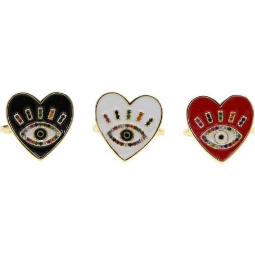 2021 New Adjustable Gold white black Red Heart Evil Eye Rings for women female Bohemia Lucky evil eye love heart gold ring