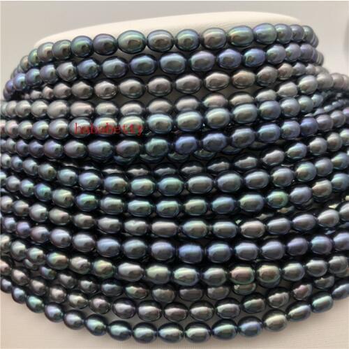 NEW wholesale 2PCS New Fashion Simple Natural rice shape 6-7 mm AAA black pearl loose beads DIY 15"